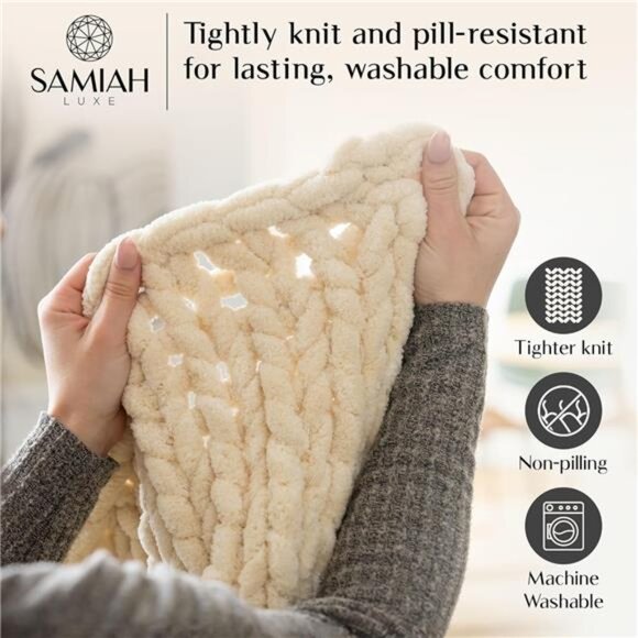 Chunky Knit Blanket Throw, Tan Brown Throw Blanket, Queen Chunky Blanket - Picture 4 of 7